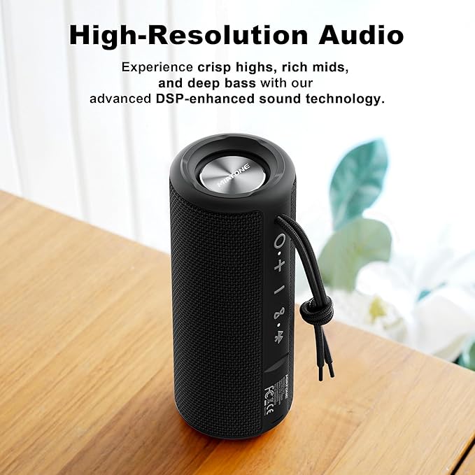 MIATONE Boombox Outdoor Portable Bluetooth Speaker Waterproof Wireless Speakers - Black