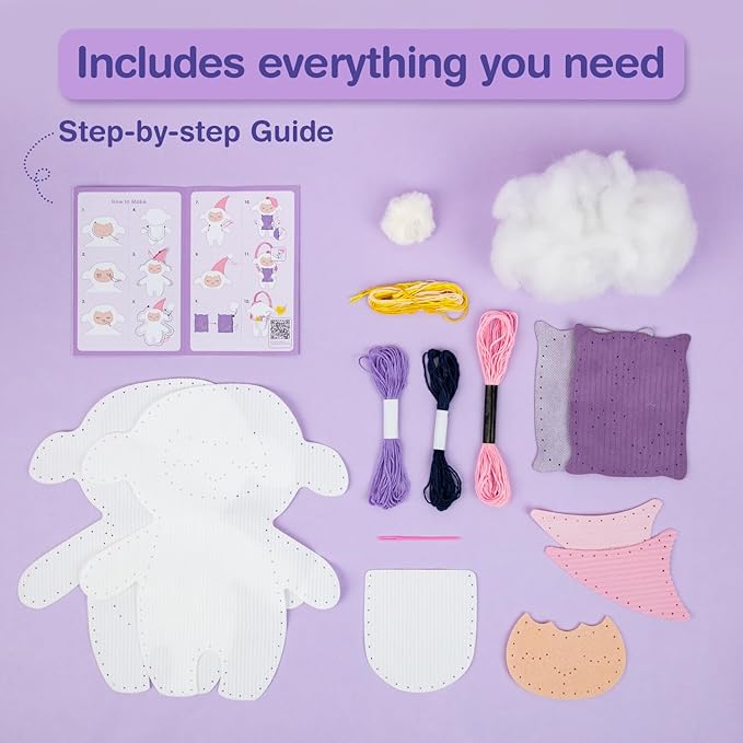 Avenir Sewing Kit for Kids Birthday Gifts for Kids Aged 6 Corduroy Fabric With Shoulder Strap Safe Needles Pre-cut Felt Easy DIY Arts and Crafts for Boys and Girls Stuff No Mess with Full Instructions