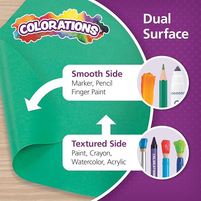 Colorations Dual Surface Paper Roll, Bright Green, 36" x 1000', Textured Paper, Classroom Craft & Art Supplies, Bulletin Board, Gift Wrapping, Chalkboard Wallpaper
