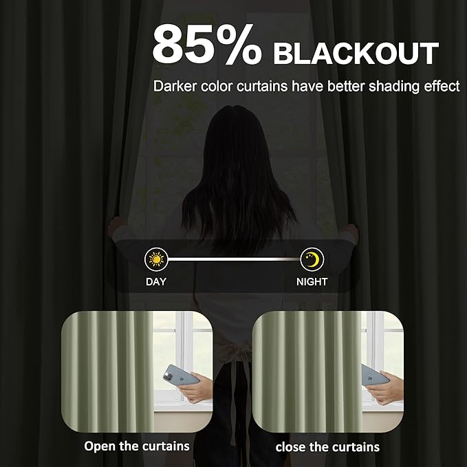 KEQIAOSUOCAI Sage Green Blackout Curtains Pinch Pleat 84 Inches Long Thermal Insulated Black Out Drapery for Bedroom Light Blocking Window Covering Darkening Drapes for Living Room 40x84 2 Pieces