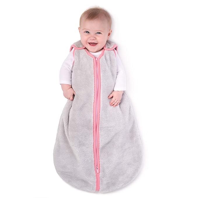 baby deedee Sleep Nest Teddy Baby Sleeping Bag, Gray Bubble Gum, Small (0-6 Month) (168)