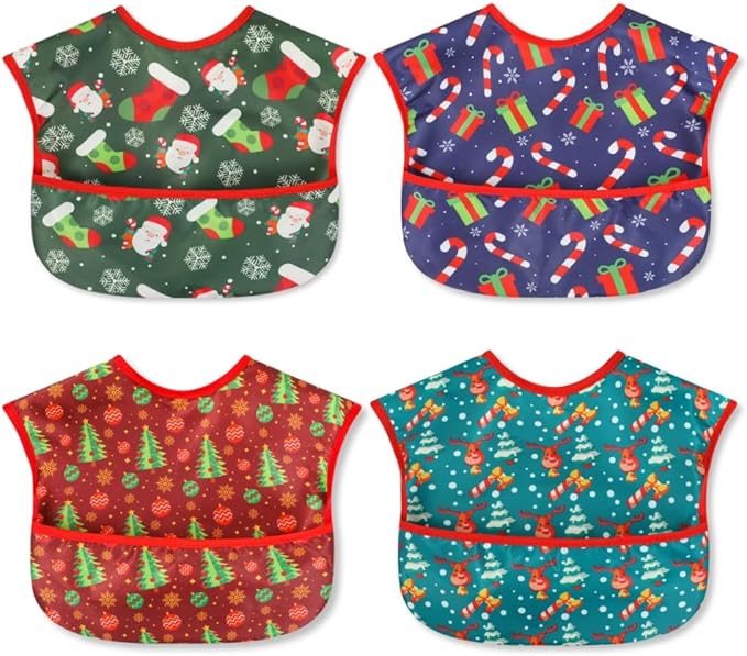 Baby bibs Waterproof Toddler bib - Feeding bib with Pocket for Infant Boy Girl Washable 6-36M