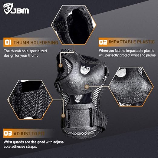 JBM Adult Youth Bike Knee Pads and Elbow Pads with Wrist Guards Protective Gear Set for Biking, Riding, Cycling and Multi Sports Scooter, Skateboard