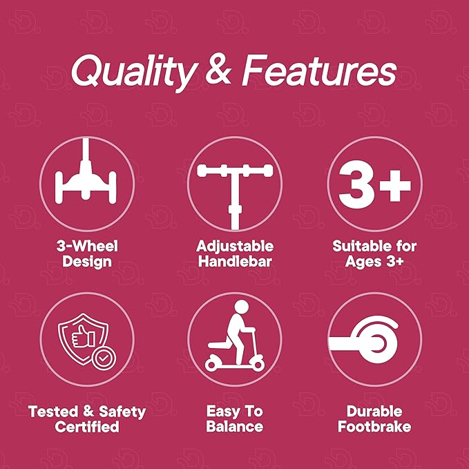 Pink 3 Wheel Scooter with Seat for Kids – Light-Up LED Wheels, Adjustable Handlebar and Seat, Smooth PU Wheels, Wide Anti-Slip Deck, Rear Foot Brake – Toddler Outdoor Toys for Ages 2+