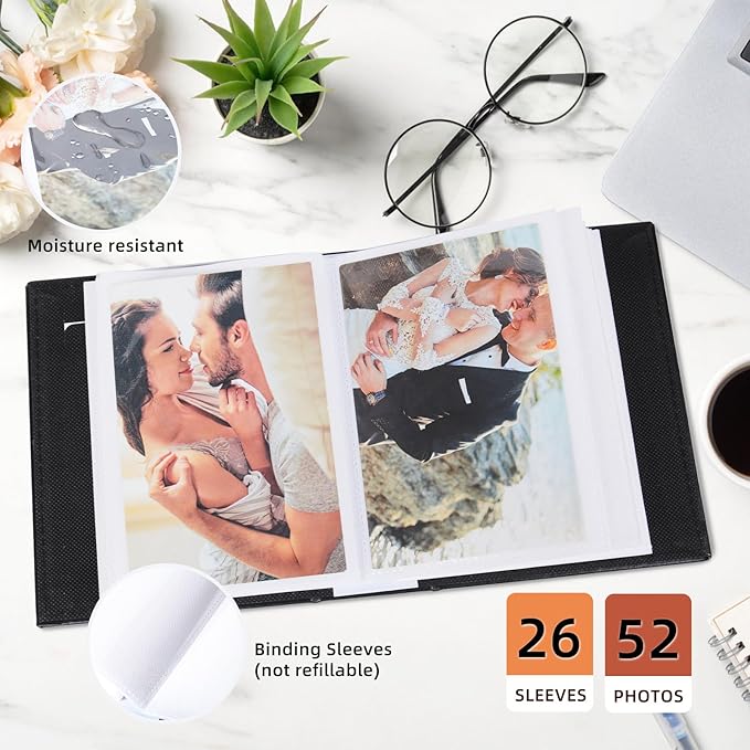 RECUTMS Photo Album 4x6 52 Photos, Leather Cover Small Capacity Wedding Family for Graduation Anniversary Family Wedding Baby Holds 52 Vertical 4x6 Pictures(Grey)