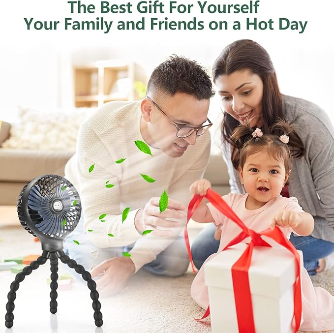 snawowo Mini Handheld Personal Portable Fan, Baby Stroller Fan, Car Seat Fan, USB or Battery Powered, with Flexible Tripod Clip on Student Bed Desk Bike Crib Treadmill Camping Traveling(Black)