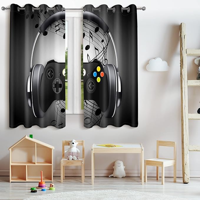 Jekeno Game Controller Blackout Curtains for Kids Boys Teens Bedroom Colorful Video Game Gamer Gaming Gamepad Decor for Home Living Room Grommet Window Drapes 2 Panel Set, 52"x63"