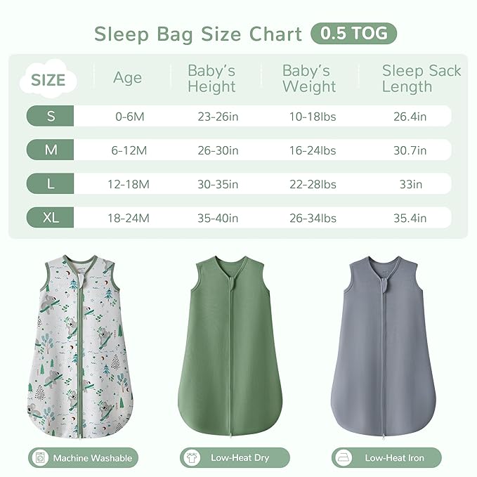 JELLYMONI Baby Sleep Sack 18-24 Months 100% Cotton Wearable Blanket, 0.5 TOG Soft Lightweight Toddler Sleeping Sack 3 Pack 2-Way Zipper Newborn Sleep Sacks