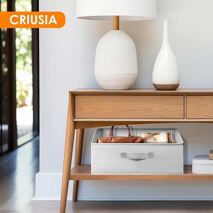 Criusia 4 Pack Large Closet Shelf Organizer Bins with Handles - Fabric Trapezoid Storage Baskets for Clothes, Towel, Blanket, Purse, Hats