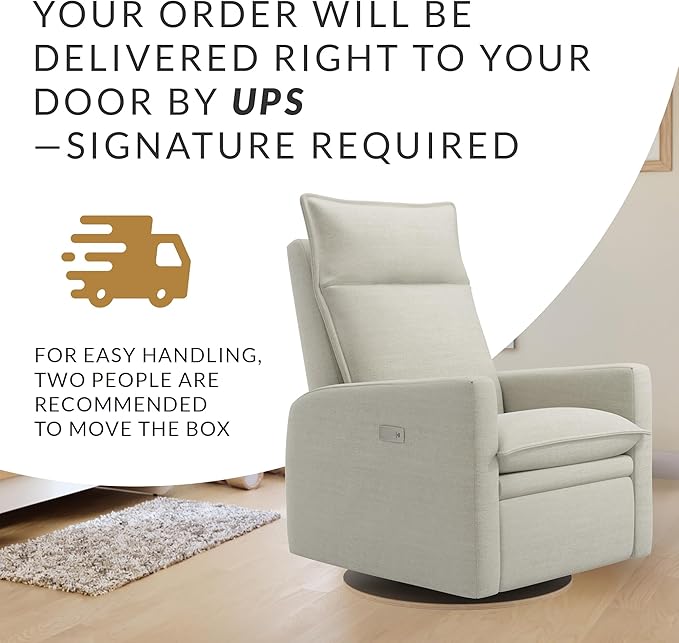 Arya Modern Nursery Chair Glider Recliner with 180° Swivel - Cozy Motorized Reclining Nursing Chair with USB Ports, Gentle Motion, Ergonomic Design, Canadian-Made (Sand/Como Fabric)