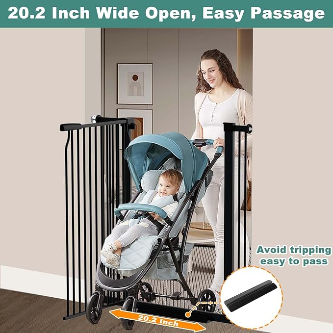 40.5" Extra Tall Baby Gate for Stairs, 57.5"-60.2" Extra Wide Dog Pet Gate No Drill, Narrow Bar Dog Gates Barrier Indoor, Adjustable Tension Safety Gate, Auto Close No Climb Fence Black