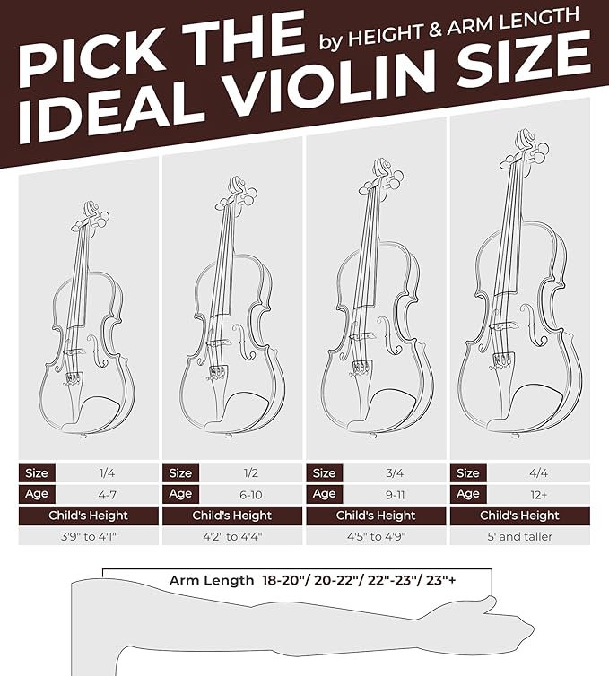 Vangoa Violin 1/2 Size Set Fiddle, Handcrafted Half Size Starter Acoustic Violins Kit with Solid Wood Side Board, Lightweight Hard Case for Beginners Learners, Children, Kids, Adults, Right Handed