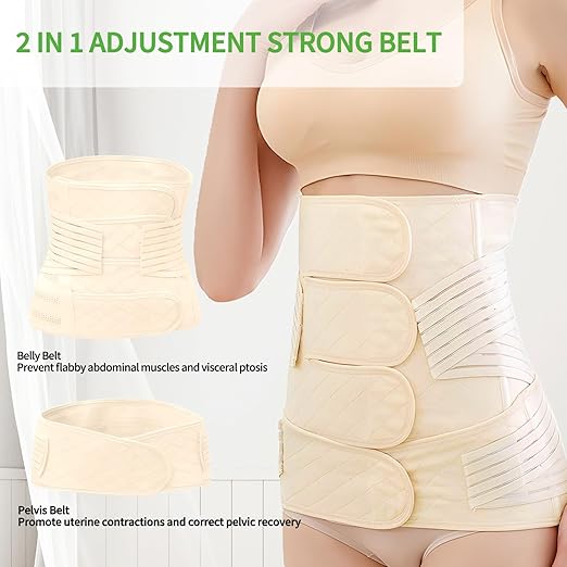 2 in 1 Postpartum Belly Band Wrap Beige, C-Section Support Belt X-Large, Post Partum Support Recovery Waist/Pelvis Belt, Hysterectomy Belly Band Binder Girdle Stomach