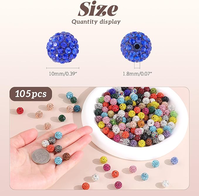 105pcs 10mm Rhinestone Beads for Jewelry Making, Yellow Shiny Round Disco Ball Beads Bulk, Sparkle Crystal Clay Christmas for Bracelet Baseball Necklace Earring Crafting and DIY