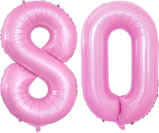 GOER Number 80 Balloons for 80th Birthday Party Decorations,42 Inch Jumbo Foil Helium Balloons for 80th Anniversary (Light Pink)