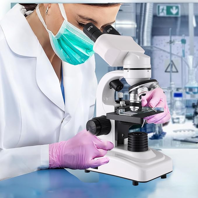 Compound Microscope，40X-2500X Research Class Professional Microscope，WF10x and WF25x eyepieces, Dual LED Lighting and Two-Layer Mechanical Stage，Microscope for Adults…