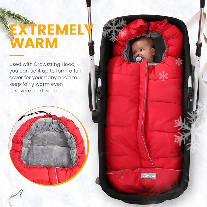Orzbow Warm Bunting Bag Universal,Stroller Sleeping Bag Cold Weather,Waterproof Toddler Footmuff(Red,Large)