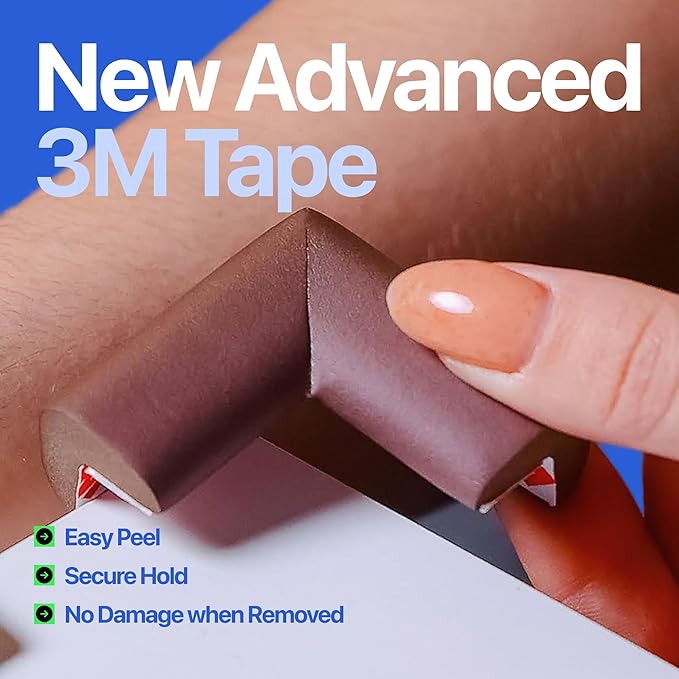 Furniture Edge 16.2ft & Corner Guards | Protective Foam Cushion | 15ft Bumper 4 Adhesive Childsafe Corners | Baby Child Proofing Foam Set and Safe for Table, Fireplace, Countertop | Brown