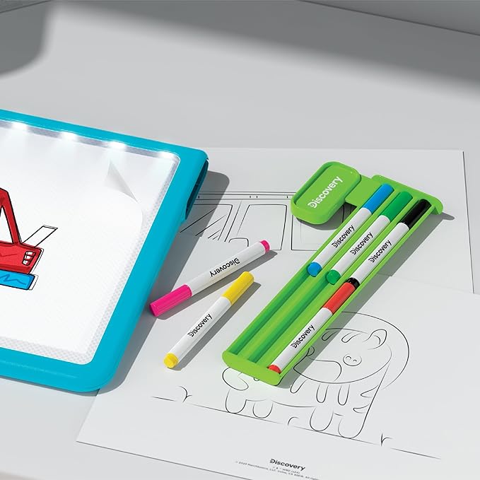 Discovery™ Glow Tracing Light-Up Art Tablet – Includes 10 Templates, 10 Blank Sheets, 6 Washable Markers| Writing Drawing Tablet for Kids| Craft Kit for Boys Girls| Doodle Board Drawing Pad Toy Gift