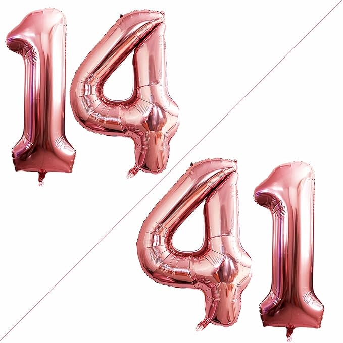 GOER Number 14 Balloons for 14th Birthday Sweet 14 Party Decorations,42 Inch Jumbo Foil Helium 41 Balloons for 41st Birthday Party Decoration (Rose Gold)