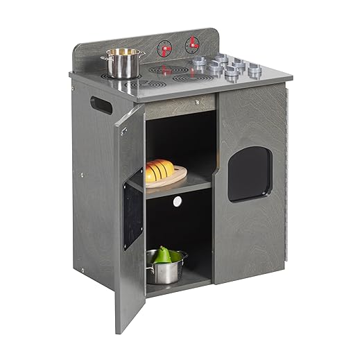 ECR4Kids Play Kitchen Stove, Wooden Playset, Grey Wash
