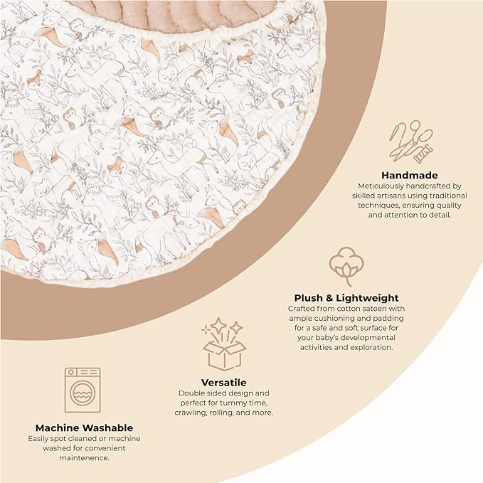 Crane Baby Baby Activity Mat, Woodland Animal Nursery Decor, Reversible Infant Play Mat for Tummy Time and Floor Activities, Infant Play Mat, 40" X 40"