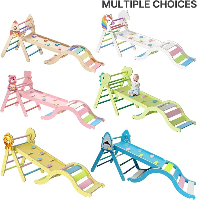 Pikler Triangle Set with Cushion, 7-in-1 Indoor Climbing Toys for Kids, Wooden Montessori Climbing Set for Toddlers Montessori Toys