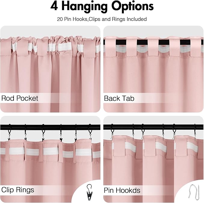 ANRODUO Light Pink Blackout Curtains for Girls Bedroom Living Room, Back Tab Rod Pocket Pinch Pleated Thermal Insulated Room Darkening Curtains 90 Inches Long 2 Panels, 52 x 90 Inch
