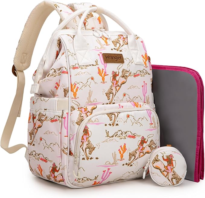 Wrangler Diaper Bag Backpacks Western Backpack Purses Multi-function Baby Bags for Mom with Waterproof Changing Pad & Pacifier Case