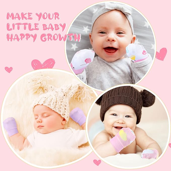 6 Pairs Newborn Baby Mittens No Scratch Gloves Infant Toddler Anti Scratch Essentials Unisex Cotton for 3-9 Months Girls Boys(Pink Series, Cute)
