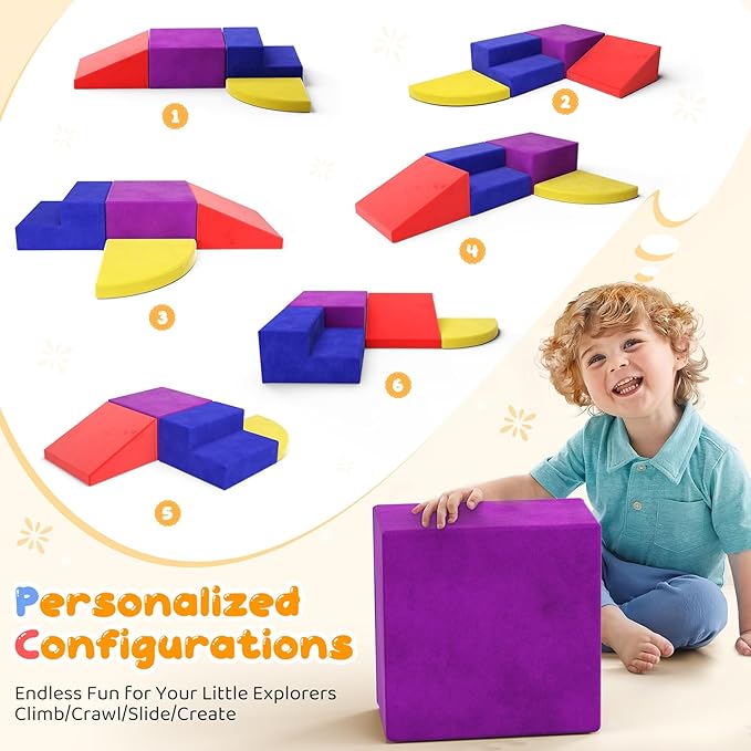 Lischwert Foam Climbing Blocks for Toddlers 1-3, 4pcs Soft Play Set with Crawling Exploration Toys, Indoor Outdoor Infant Safe Blocks for Baby Gym & Toddler Playground - Colorful