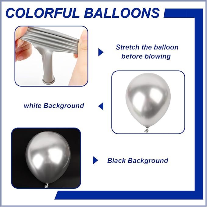140pcs Metallic Silver Round Balloons Different Sizes 18 12 10 5 Inch Latex Balloons for Arch Decoration Party Balloon Kit for Graduation Birthday Party Wedding Balloon Baby Shower Decoration