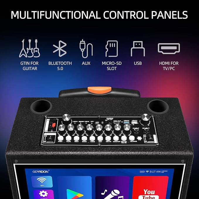 Karaoke Machine with Lyrics Display Screen for Adults, 15 Inches Tablet, Bluetooth Speaker w/ 2 Rechargeable UHF Mics, 1000W Peak Power, DJ Lights, Portable Karaoke System for Any Occasion