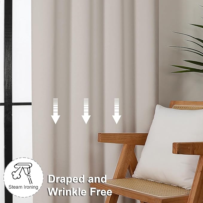 Simplebrand Ava Natural Blackout Curtains for Bedroom, 72 Inch Length, 2 Panels Set, Privacy Thermal Insulated Rod Pocket Window Curtains for Patio, French Door, W40 x L72 Inch
