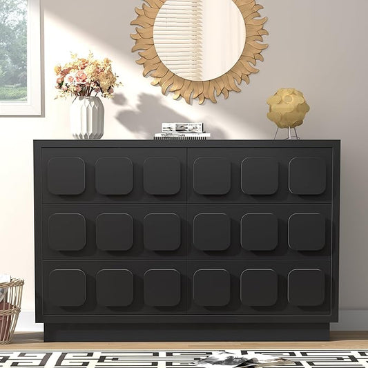 Anbuy Black Baby Dresser for Bedroom, Dresser for Baby with 6 Drawers, Storage and Organization Unit with Square Handles, for Nursery, Kids