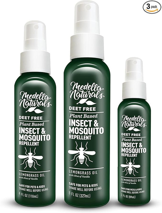 Deet-free Insect & Mosquito Repellent Travel Pack (2, 4, 8oz) – Nice Smelling Insect Repellent with Lemongrass Oil Safe for Pets and Kids – Bug Spray for Mosquitoes, Gnats, Black Flies, and No-see-ums