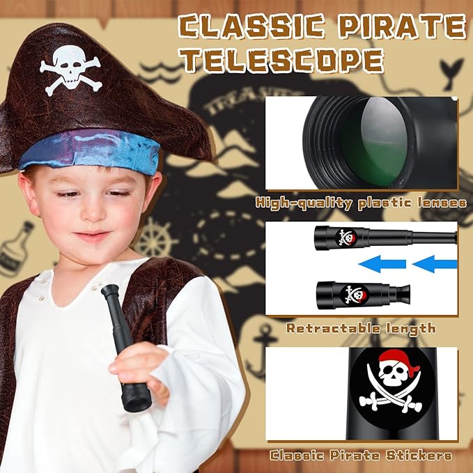 50 Pcs Halloween Pirate Telescope Bulk Pirate Party Favors Mini Plastic Monocular Telescope Toddler Spyglass Toy for Treasure Pretend Cosplay Birthday Party Black 2.6" to 5.5"