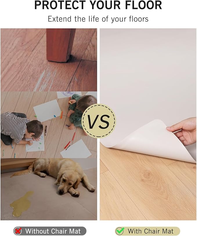 Soft Large Plastic Floor Mat for Living Room, 6'×9' Beige Waterproof Vinyl Area Rug for Baby Spills, Non-Slip Durable Multi-Pupose Floor Cover Protector for High Traffic Areas