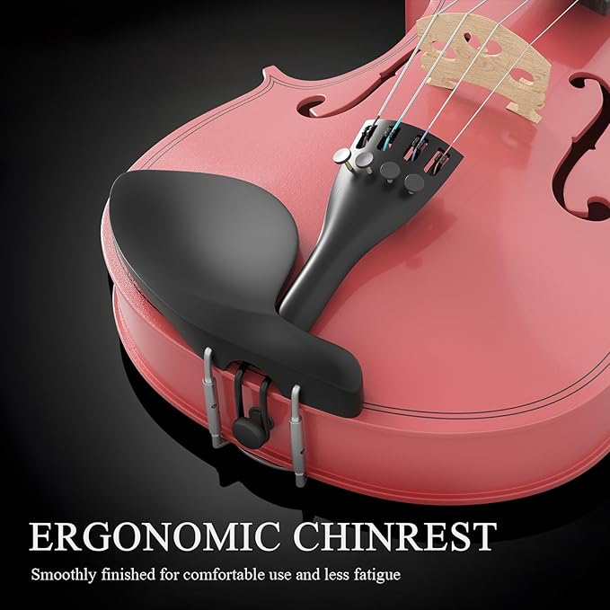 3/4 Beginner Violin Kit, Complete Violin Set with Case, Bow, Rosin, Pink