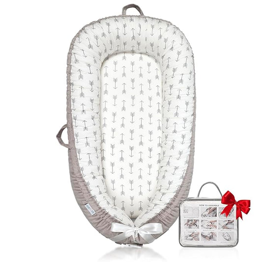 Baby Lounger | Organic Cotton Infant Lounger | Reversible, Adjustable & Portable Floor Lounger | Soft, Breathable, Washable Cover