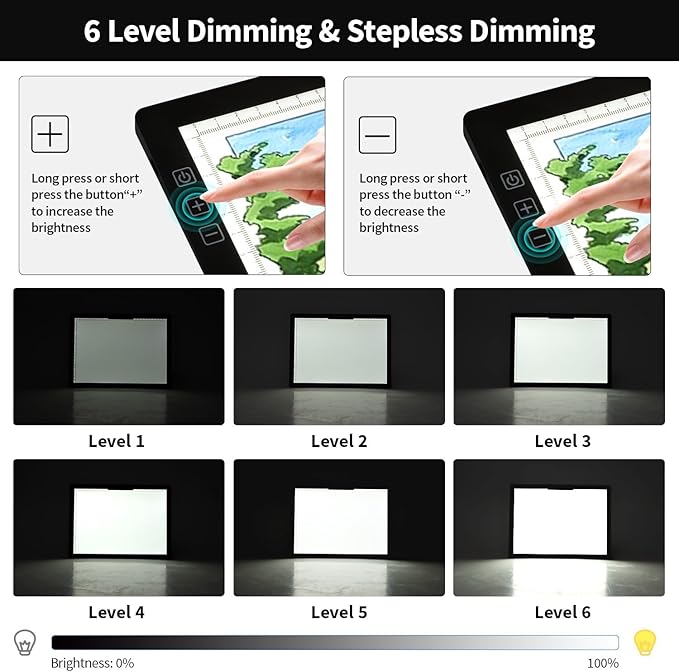 Zocelight Rechargeable A4 Light Box,led Light pad with Built-in Stand & Clip,6 Levels of Brightness Light Box for tracing,Diamond Painting.Light Table for Artists,Drawing,Sketching,Animation,X-ray