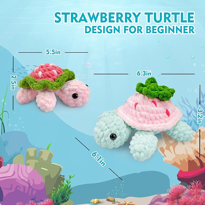 Crochet Kit for Beginners,Crochet Starter Kit with Step-by-Step Video Tutorials,DIY Crochet Animal Kits for Adults Kids,Complete Kit Included(2PCS Turtle)