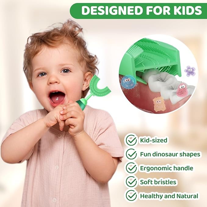 U-Shaped Toothbrush for Kids Ages 2-7， Soft Food-Grade Silicone for Sensitive Gums， 360° Teeth Cleaning Design，Training & Travel-Friendly Toddlers' Toothbrush (Yellow)