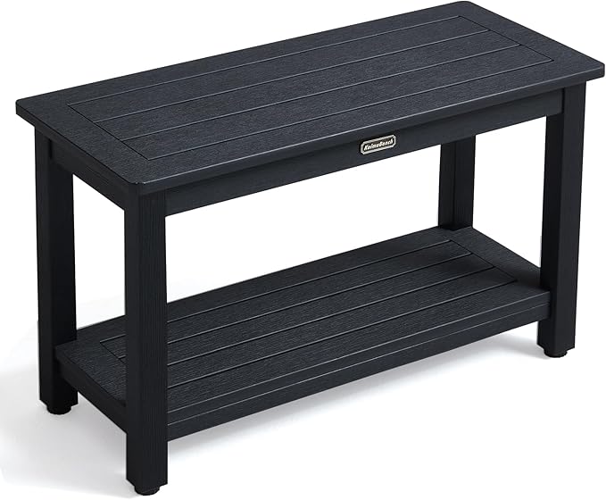 30'' Waterproof Shower Stool, Poly Lumber Shower Bench Seat for Shaving Legs, HDPS Plastic Bath Chair Seat, Non-Slip & No Maintenance, Black, Weight Capacity 700LBS (30 x 13 Inches)