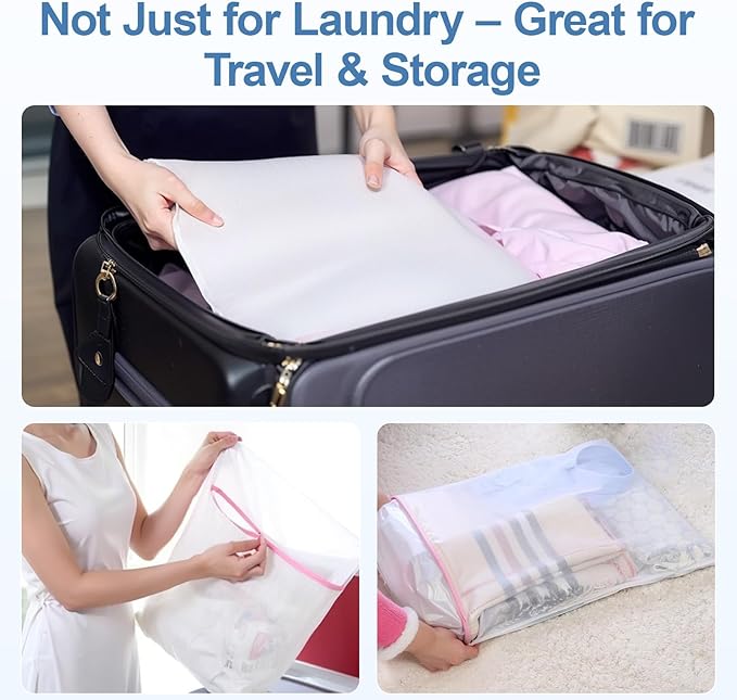 3Pcs Mesh Laundry Bags for Delicates, 16 x 12 Inch Durable Wash Bags with Zipper, Reusable Laundry Bags for Lingerie, Underwear, Socks, and Small Garments