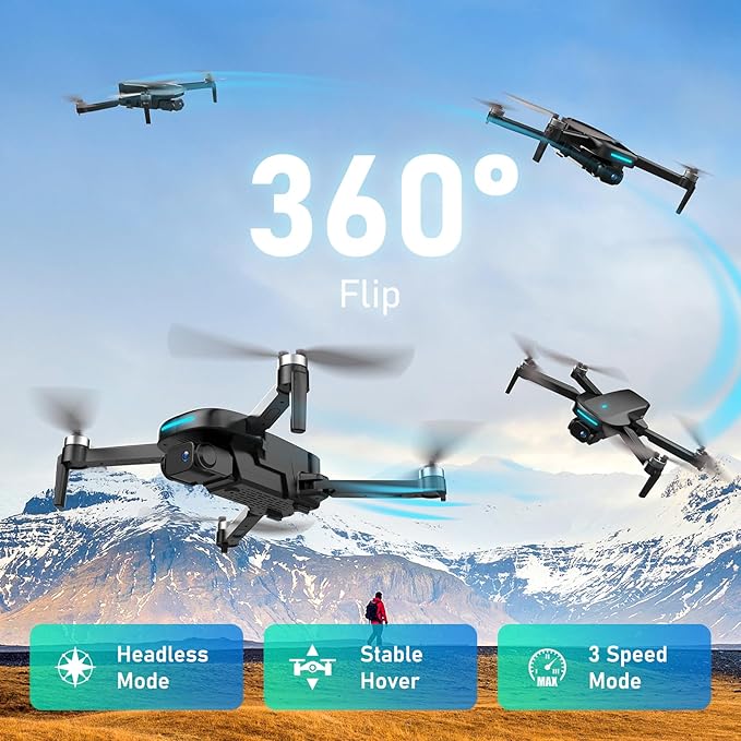 Drone with Camera, 1080P HD FPV Drone with Brushless Motor, One Key Take Off/Landing, Altitude Hold, Gesture Selfie, 3D Flips, 2 Batteries, Drones for Kids 14+