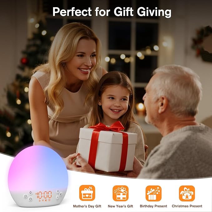 Sunrise Alarm Clock for Heavy Sleepers Adults,White Noise Sound Machine 30 Soothing Sounds, Dimmable Digital Clock&Night Light, Wake Up Light/Bedside Lamp/Alarm Clocks for Bedrooms,Ideal for Gift