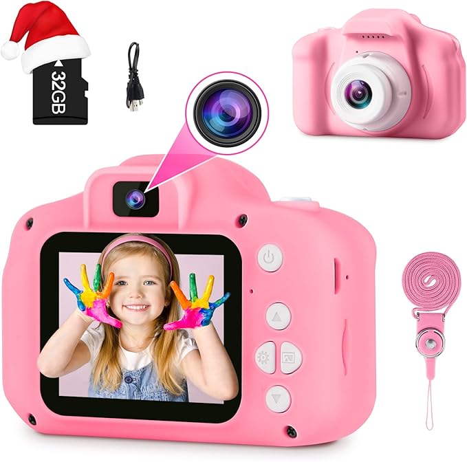 GKTZ Toys for Girls Age 3-8, Kids Camera Digital Video Toddler Camera Children Camcorder Birthday Gifts for 3 4 5 6 7 8 Year Old Girls with 32GB SD Card