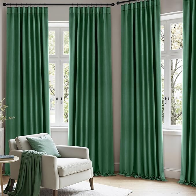 ANRODUO Back Tab Blackout Curtains for Bedroom Living Room, Rod Pocket Pinch Pleated Thermal Insulated Room Darkening Curtains 72 Inches Long 2 Panels, Hunter Green, 42 x 72 Inch