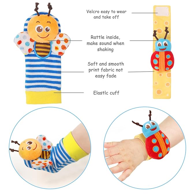 Bloobloomax Baby Rattles Toys for 0-12 Month, Infant Girl Boy Toys for Babies 3-6 Months, Newborn Hand & Foot Toys for 0 to 9 Months, Baby Shower Gifts Set with Wrist Rattle Socks